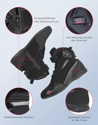 KEMIMOTO Men's Motorcycle Shoes, CE Certified, Motorcycle Shoes, Reinforced Gear Lever Pad Made of TPR Material, Motorcycle Boots Men Breathable and Wear-Resistant, Ankle Protection