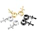 MOWOM Silver Gold Two Tone Black Stainless Steel Hoop huggie Earrings Cross (3 Pairs)