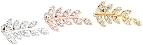 Pair of 16g 1/4'' Stainless Steel Barbell Cz Leaf Stud Earrings Piercing Jewelry (Rose Gold)