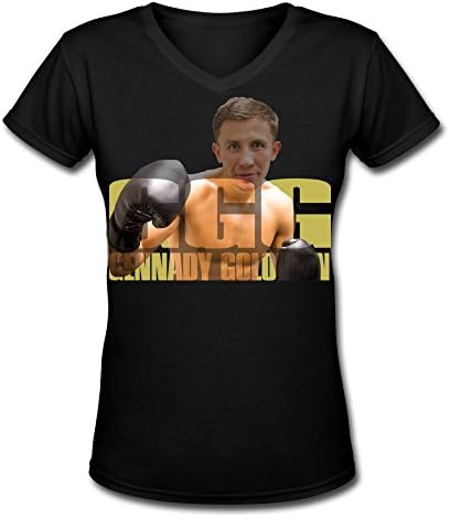 QUEENAS Women's Gennady Golovkin GGG Professional Boxer V-Neck T-shirts Black