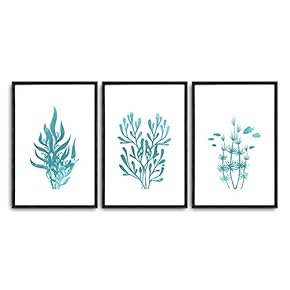 3 Piece Framed Canvas Wall Art Simple Seabed Elements Canvas Prints Home Artwork Decoration for Living Room,Bedroom - 24"x36"x3 Panels