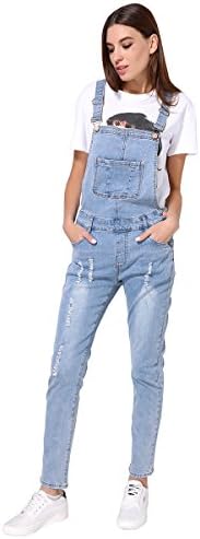GCAROL Womens Strap Ripped Hole Denim Jumpsuits Overalls Medium