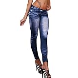 Amour- Sexy Denim Look Faux Jean Blue Stretchy Leggings Tights Pants Jegging (Normal Denim Like)