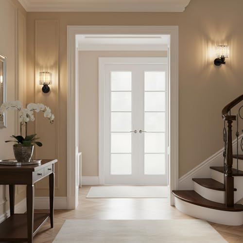 ANWIO Interior Glass Wall Sconce, Black Bedroom Wall Lamp, E27 Wall Lamp, Modern Hallway Sconces for Bedroom, Bedside, Living Room, Staircase (2U, No Bulbs)