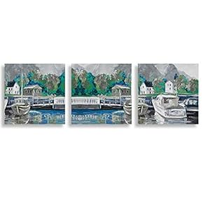 3 Panel Abstract Blue Forest Pictures Home Wall...