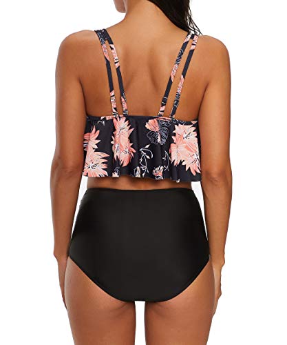 Durio-Bikini-High-Waist-Damen-Zweiteiliger-Bikini-Set-Hohe-Taille-Bikinihose-mit-Langem-Volant