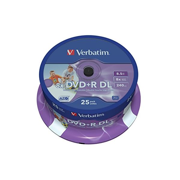 Verbatim DVD+R Double Layer Wide Inkjet Printable 8.5GB, 25er Pack Spindel, DVD Rohlinge bedruckbar, 8-fache Brenngeschwindigkeit & Hardcoat Scratch Guard, DVD-R printable, DVD leer