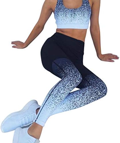 Bokoo Women Soft Stretch Sports Leggings, Gradient Ramp Printing Workout Fitness Sports Gym Running Yoga Elastic Waist Athleisure Pants (Small, Blue)