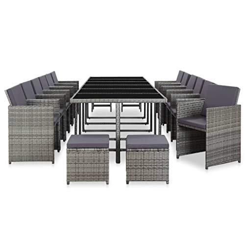 vidaXL Gartenmöbel 17-TLG. mit Auflagen Gartengarnitur Sitzgruppe Gartenset Sitzgarnitur Rattanmöbel Tisch Stühle Hocker… – Bild 4