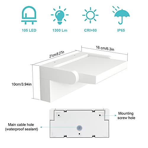 Klighten 24W LED Wall Light Outdoor Indoor IP65, Adjustable Wall Lights Modern Aluminium Wall Lamps for Entrance Terrace Gardens, 1500LM, White, Natural White 4000K | Waterproof IP65, swivel, material: aluminium, 1500 lumens, indoor/outdoor