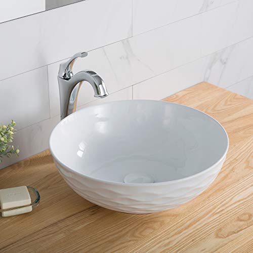 KRAUS VIVA™ ROUND WHITE PORCELAIN CERAMIC VESSEL BATHROOM SINK, 16 1/2 IN. D X 5 1/2 IN. H, KCV-200GWH