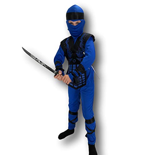 Blue Neon Ninja Costume Rubber Johnnies, Kids, size 4-6