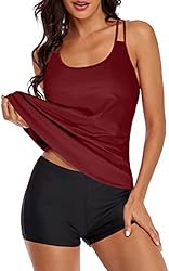 Omichic Women's Loose Tankini Top with Boyshorts