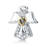 BAMOER Angel Love Sterling Silver Charm with Clear CZ Charm Bead for European Bracelet Gift