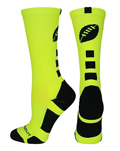 MadSportsStuff Football Logo Crew Socks (Neon Yellow/Black, Small)