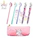 JeVenis Set of 5 Unicorn Pens Unicorn Pen Set Unicorn Ballpoint Pens Unicorn Pencil Pouch Bags for Party Office Gift