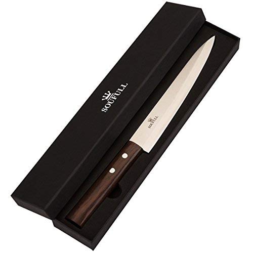 Professional Sashimi Sushi Knife,2/3 Tang Unbroken Soufull Japanese Surgical Grade stainless steel,325mm with Razor Sharp Blade, Gray Leather Wooden Handle with Double Riveted-Durable with Gift Box