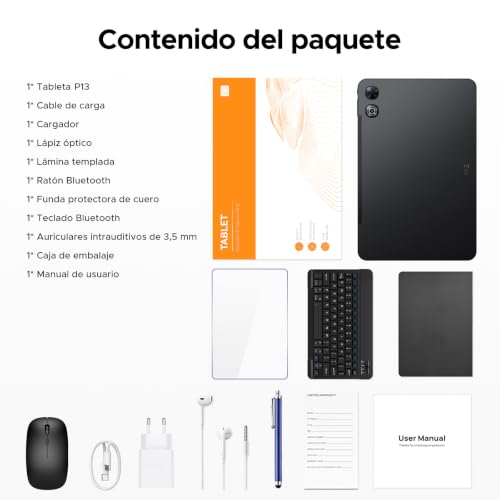 Easerush P13 Tablets 13.4 Pulgadas, 2.4K 120Hz Tablet Android 16 & Gemini AI, 48GB RAM + 128GB ROM, T7280, 120P1300mAh, Widevine L1, 13MP+8MP, Altavoces Duales, Tablet con Teclado, Lapiz, Funda, Negro