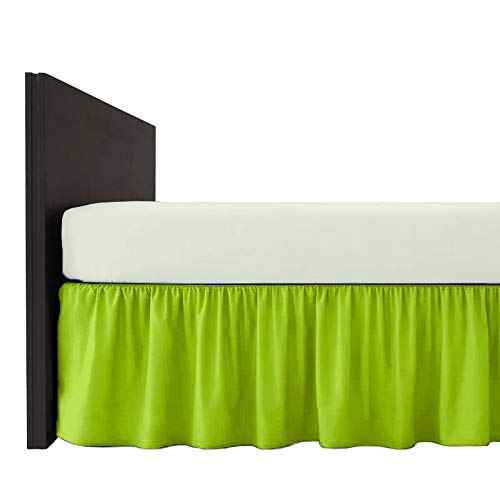 Mfabrics Poly-Cotton Plain Dyed Bed Base Valance Sheet - Easy Care, Machine Washable - Available in 20 Colours - 40cm Frilled (Lime Green, Super King)