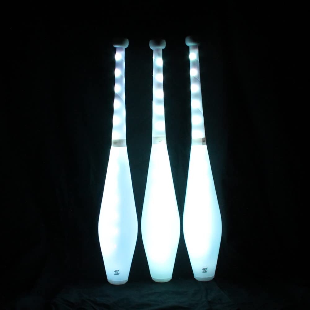 Zeekio - Multi-Color LED Light Up Juggling Clubs - with Charger & Wireless Remote - for Beginners, All Levels - Bright & Vibrant Colors Durable - 20.5”L - Set of 3