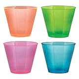 Party Essentials Hard Plastic 9-Ounce Party Cups/Old Fashioned Tumblers, 200-Count, Assorted Neon