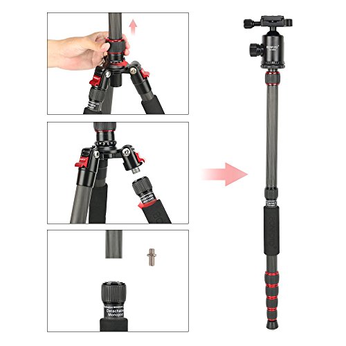BONFOTO B690C Portable Carbon Tripod Monopod Kit & Ball Head Compact for Canon Sony, Nikon, Samsung, Panasonic, Olympus, Kodak, Fuji, DSLR Cameras and Video Camera - Thumbnail 6