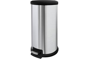 JM ·YIPENG 10 Gallon Stainless Steel Trash Can – Round Tall Design, Hands-Free Pedal, Liner-Free with Inner Ring Bag Holder, Rust-Proof for Kitchen, Office, or Bathroom (12.8" x 13.6" x 24")