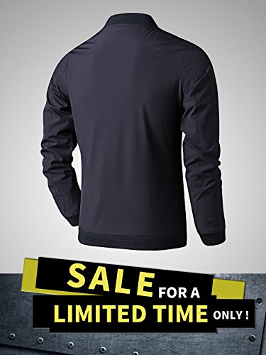 LTIFONE Mens Casual Jacket Zip Up Lightweight Bomber Flight Sportswear Jacket Windbreaker Softshell with Ribbing Edge(Black,XXL)