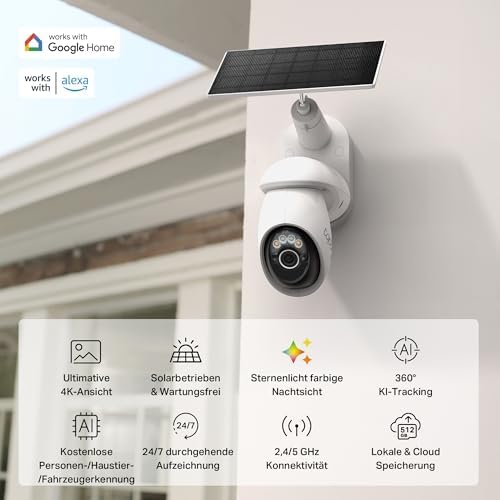 C660 KIT 4K 360° Solar Überwachungskamera Außen, Akku 10000 mAh, Farbnachtsicht, Dual-Band WLAN, KI-Erkennung, Licht & Ton Alarm, Lokale Speicherung über microSD oder Tapo H500
