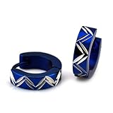 Sirius Jewelry Mens Fashion Blue & White Stainless Steel Huggie Hoop Earrings