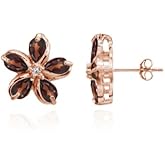 Sterling Silver Garnet Polished Flower Stud Earrings, One Pair Set