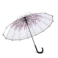 Feiuruhf Transparent Mushroom Umbrella,Rainproof Half Automatic Handle Clear Rain Umbrella Clear Dome Shape Umbrella (16 Bones) (Pink Flower Clear Umbrella)