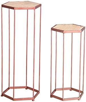 WANHJ Nordic Wrought Iron Flower Stand - Metal Plant Pot Rack, Balcony Living Room Pot Rack, Floor Display Bonsai Frame, Interior Succulent Frame, Rose Gold - (S/L) (Size : S+L)