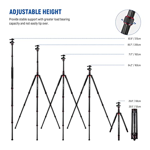 Neewer 79 Inches Carbon Fiber Camera Tripod Monopod with 2 Center Axis