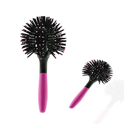 Zinnor 3D Spherical Massage Comb Curl Brush Styling Salon Round Hair Curling Curler Comb Tool Pink Color