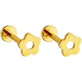 Niaspi 16G Cute Small Flower Cartilage Flat Back Earrings Studs Threadless F136 Titanium Conch Helix Tragus Lip Medusa Piercing Jewelry for Women