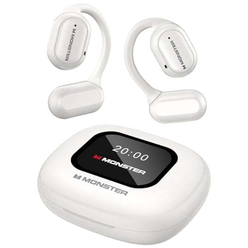 Monster Open Touch Pro 100, Open Ear Headphones Touch Screen Earbuds, Bluetooth Earbuds with ENC Clear Talk, Wireless Ear Buds Support TF Card, EQ Modes, Comfort Fit, IPX5, 30H Playback, White