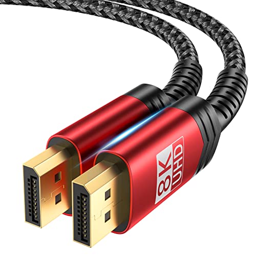 JSAUX 8K DisplayPort Cable 1.4, 6.6ft（8K@60Hz, 2K@240Hz, 4K@144Hz, 32.4Gbp) , 1.4 (DP to DP Cable) Compatible for Gaming Laptop TV PC Computer Monitor-Red