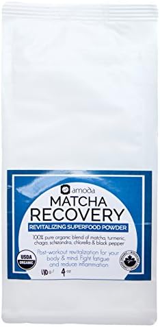 ORGANIC TURMERIC MATCHA RECOVERY SUPERFOOD SMOOTHIE BOOSTER by AMODA Turmeric Matcha Tea Chaga Schizandra Chlorella Black Pepper Energy Booster Recovery Aid Post-Workout Superfood Smoothie Mix 4oz