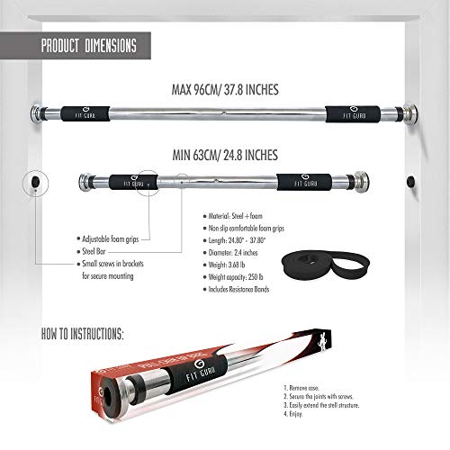 Pull-Up-Bar-with-Resistance-Band-Adjustable-Steel-Door-Bar-Great-for-Home-Fitness-Mounted-Chin-Up-Bar-Workout-Pullup-Built-Bar-Exercise-Equipment-250-lb-Weight-Capacity