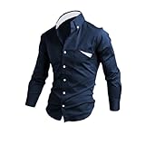 Allegra K Men's Point Collar Long Sleeve Chest Pocket Shirt