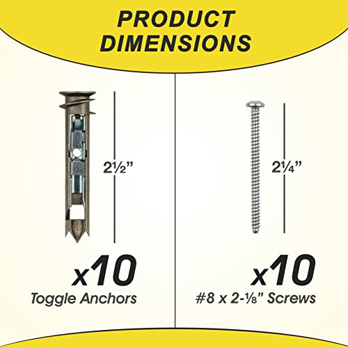 Heavy Duty Drywall Anchors and Screws Kit Including Toggle Anchors