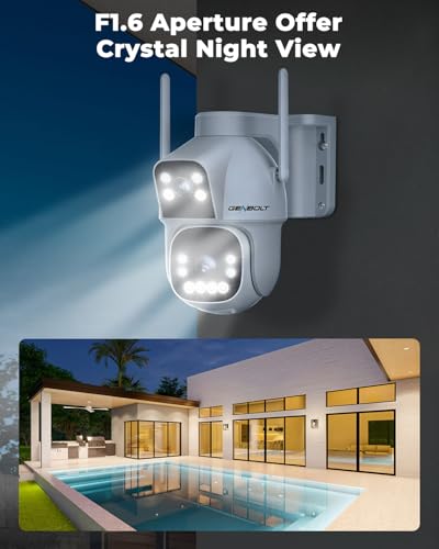 GENBOLT 2.5K AOV WiFi Solar Security Camera Outdoor Wireless, 7/24 Recording 3MP+3MP IP Surveillance Camera with 90FT AI Detection, 8W 15600mAh Battery Powered Camera CCTV