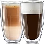 Glass Coffee Mugs Set of 2 - 16 oz Double Wall