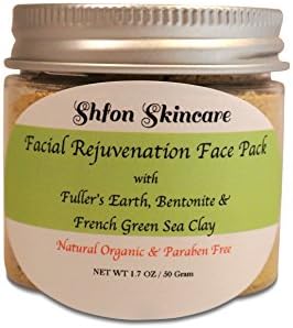 Natural Organic Facial Rejuvenation Face Mask with Fuller's Earth, Bentonite, French Green Sea Clay - 1.7 Oz,, Made in USA