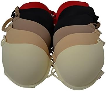 LnLClothing Women's Pack Of 6 Solid Color Super 2 Size Push Up Bra (34B, Red/Black/L.Brown/Nude/Beige)