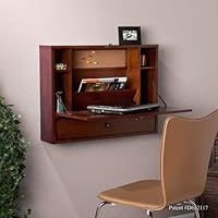 Southern Enterprises Willingham Wall Mount Folding Laptop Desk - Fold Down Desktop w/Compartments - Dark Brown Finish