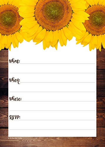 Rustic Sunflower on Barn Wood Design Fill in The Blank Party Invitations (20 Count with Envelopes) - Fall Autumn Invites - Baby Shower, Birthday, Bridal Shower, All Occasion