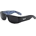 Locs Mens Hardcore Gafas De Sol Fashion Wrap Around Sunglasses with Bandana Print Inside - Free Microfiber Bag - Several Colors Available! (Black - Blue Inside)