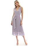 PattyBoutik Women V Neck Pleated Midi Knit Dress (Light Lilac Gray X-Small)